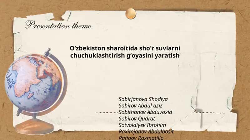 Oʻzbekiston sharoitida shoʻr suvlarni chuchuklashtirish gʻoyasini yaratish 1