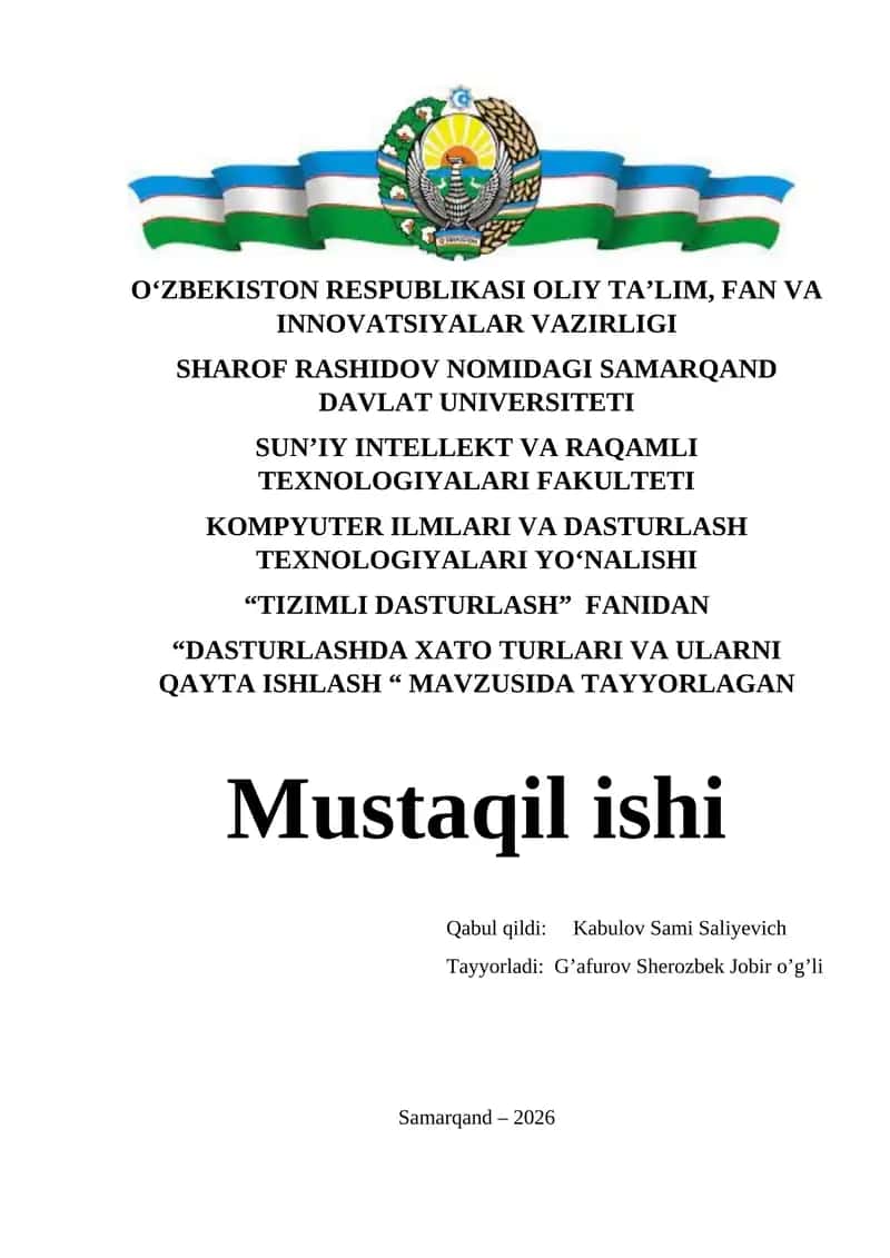 Dasturlashdagi xatolar 1