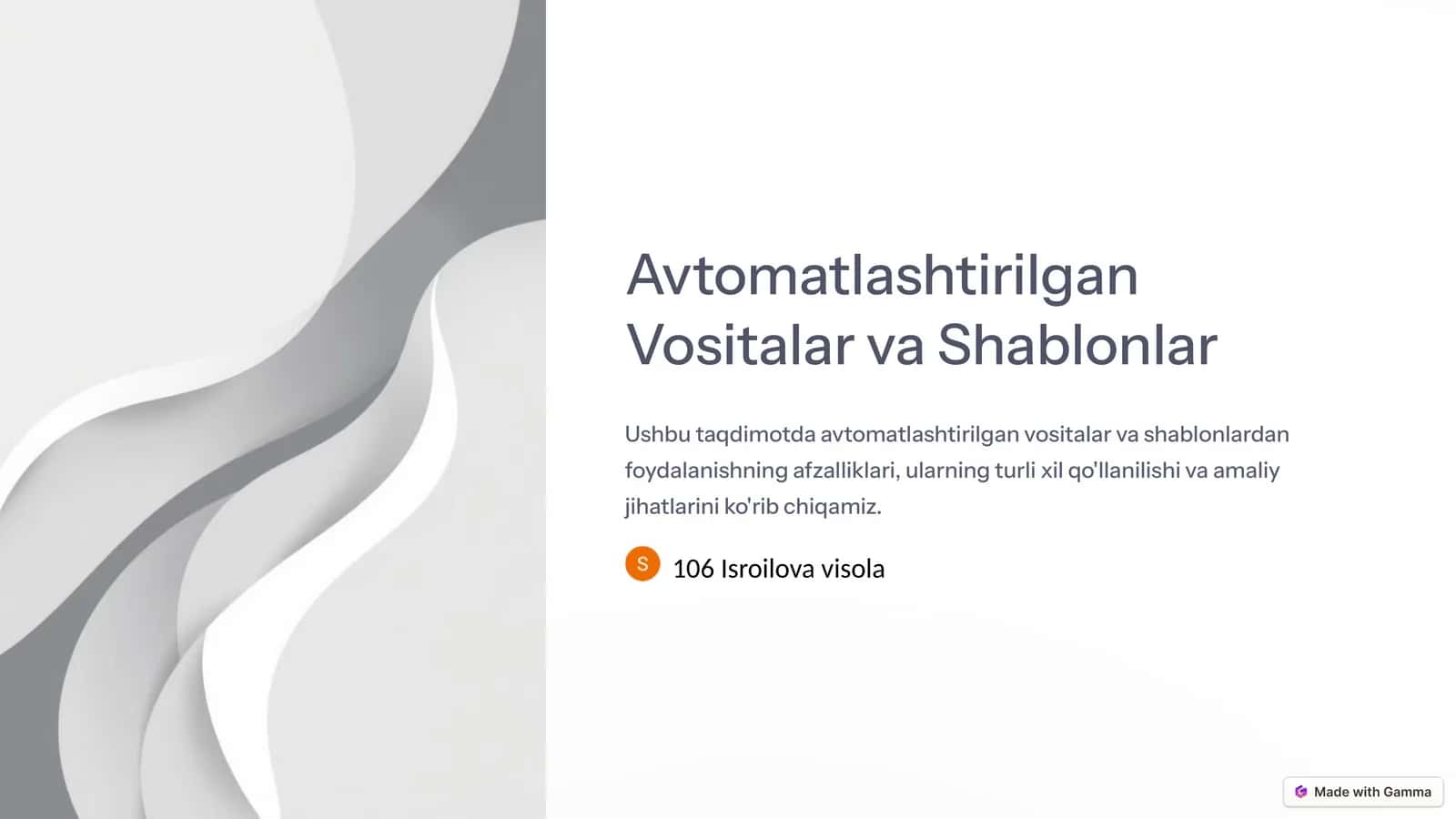 Avtomatlashtirilgan Vositalar va Shablonlar 1