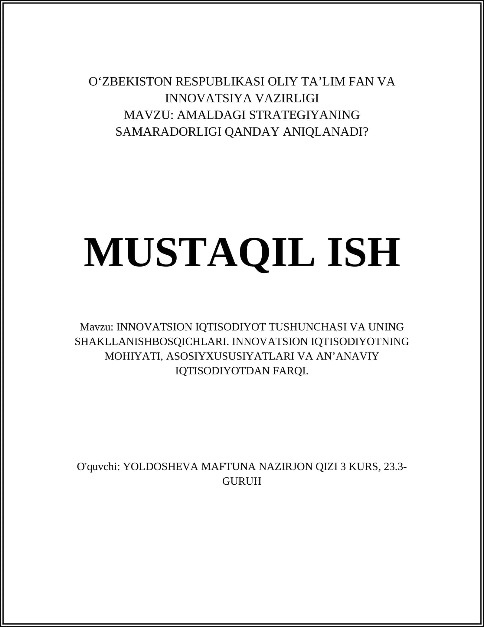 INNOVATSION IQTISODIYOTNING SAMARADORLIGI 1
