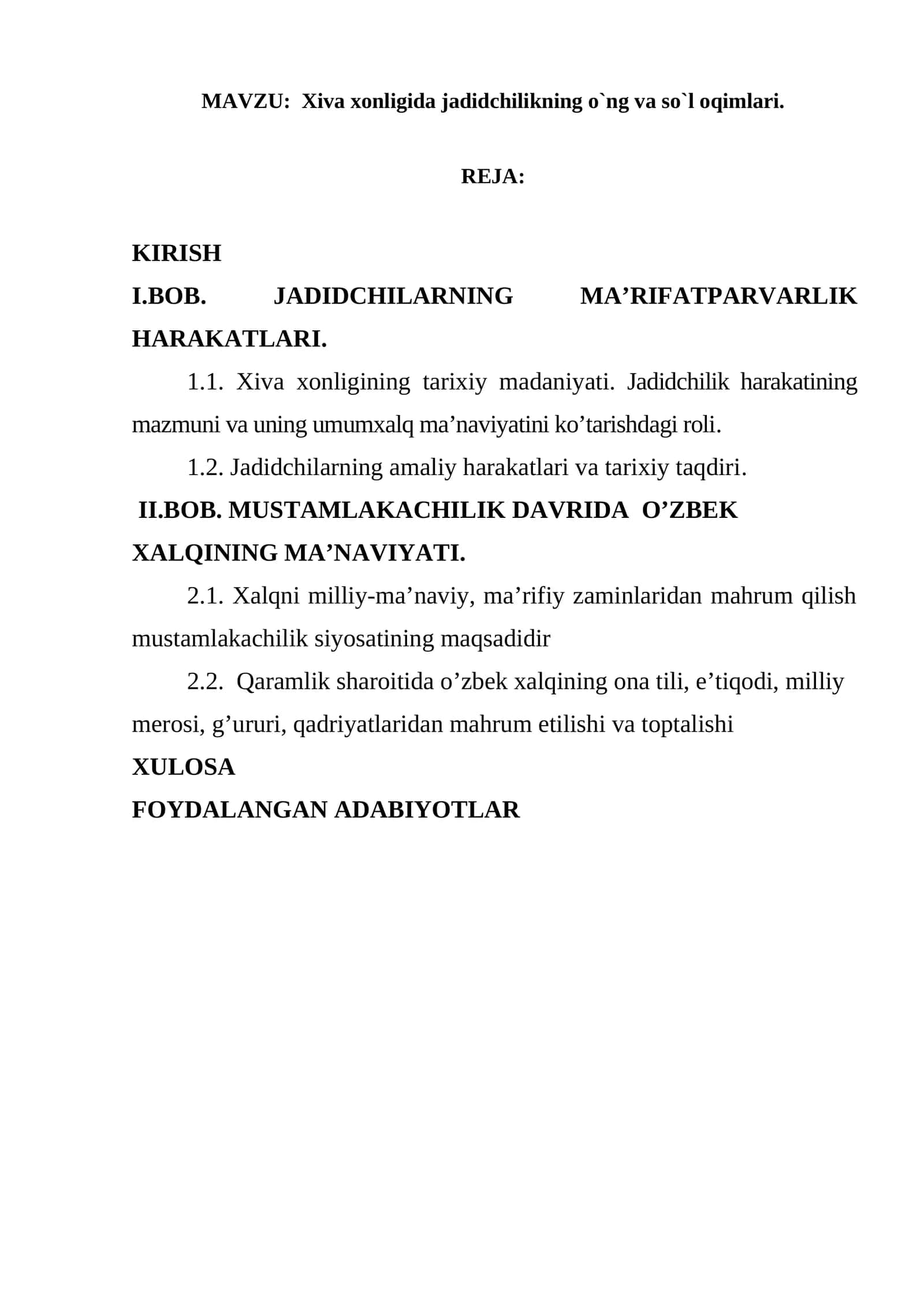 Xiva xonligida jadidchilikning o`ng va so`l oqimlari 1