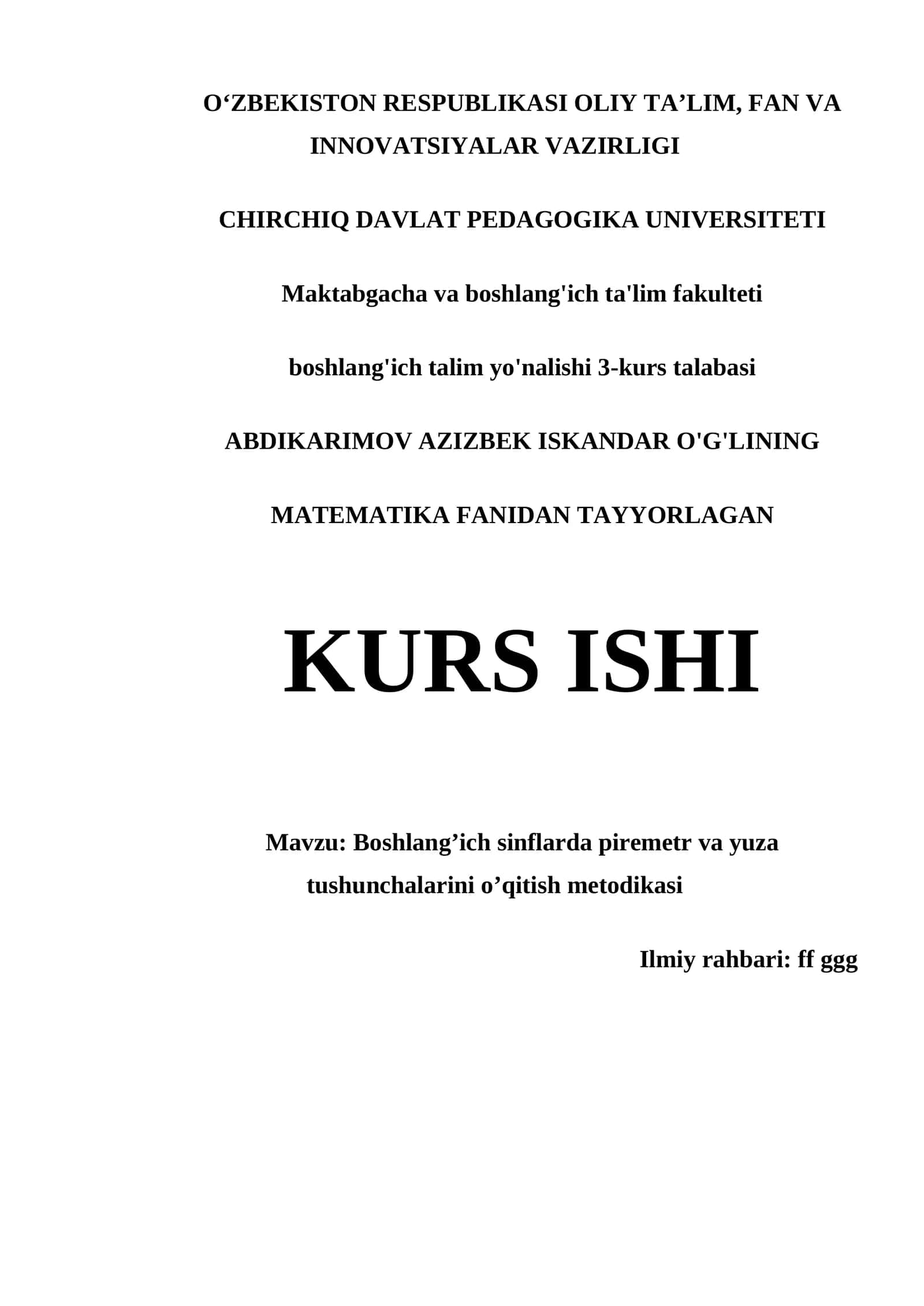 Boshlang’ich sinflarda piremetr va yuza tushunchalarini o’qitish metodikasi 1