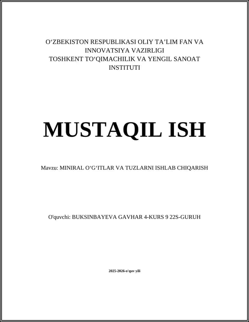 Mineral o'g'itlar va tuzlarni ishlab chiqarish 1