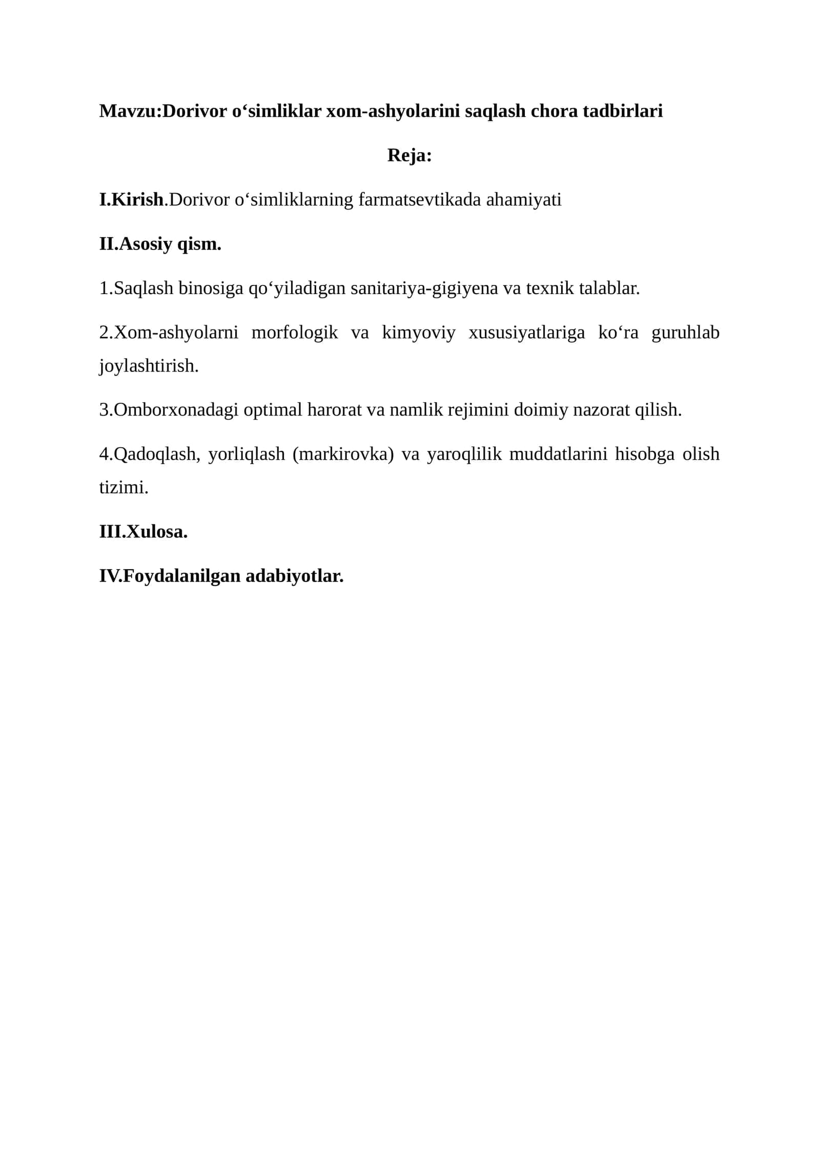 Dorivor oʻsimliklar xom-ashyolarini saqlash chora tadbirlari 1