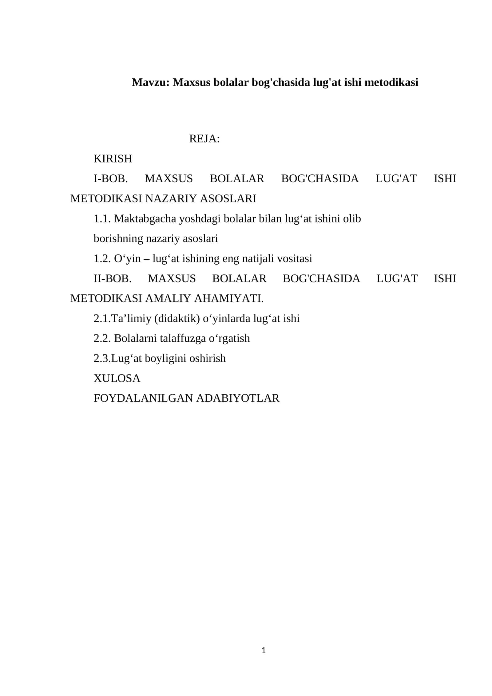 Maxsus bolalar bog'chasida lug'at ishi metodikasi 1