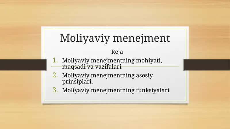 Moliyaviymenejment 1