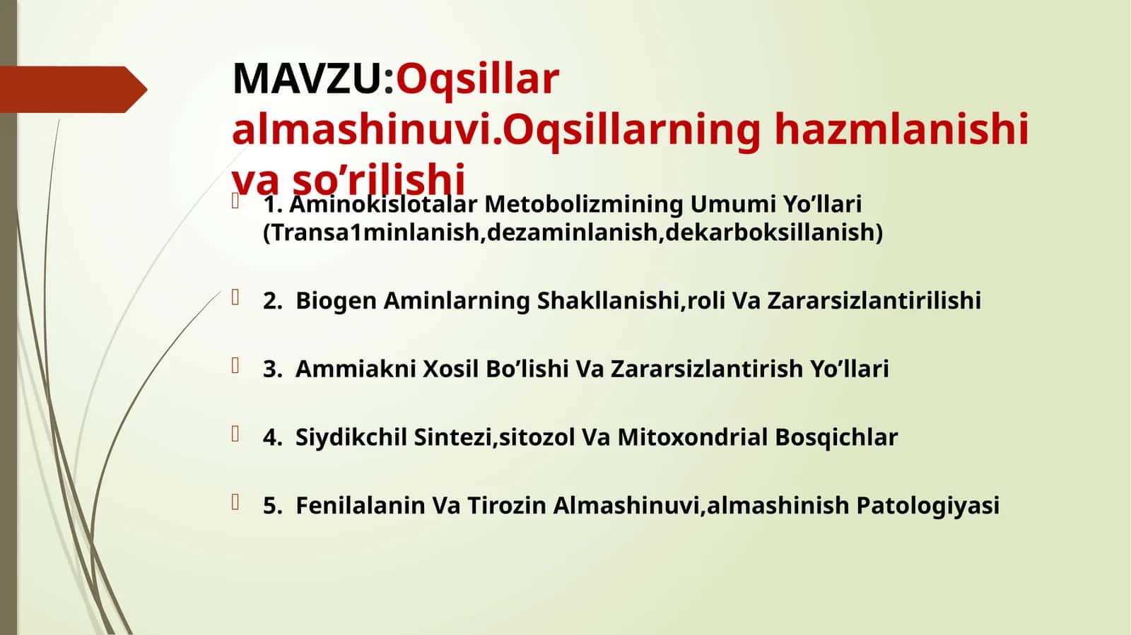 Oqsillar almashinuvi.Oqsillarning hazmlanishi va so'rilishi 1