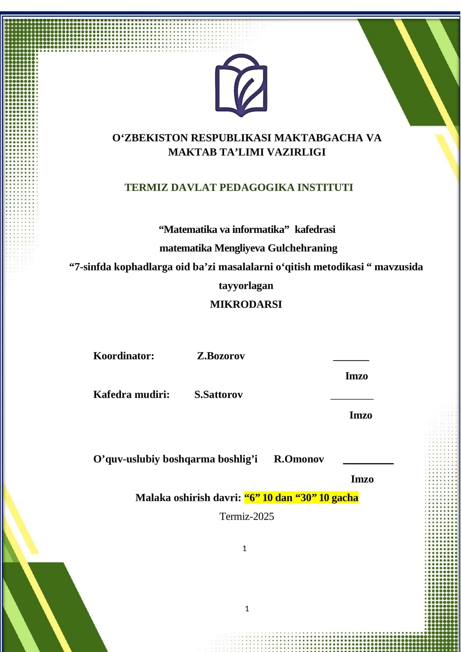 Matematika va Informatika - 7-sinfda kophadlarga oid ba'zi masalalarni o'qitish metodikasi 1