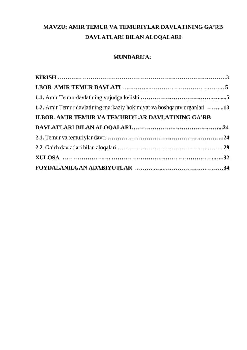Amir Temur va Temuriylar Davlatining Ga’rb Davlatlari Bilan Aloqalari 1