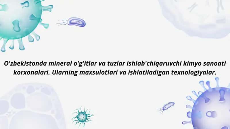 O'zbekiston mineral o'g'itlar va tuzlar ishlab chiqaruvchi kimyo sanoati korxonalari 1
