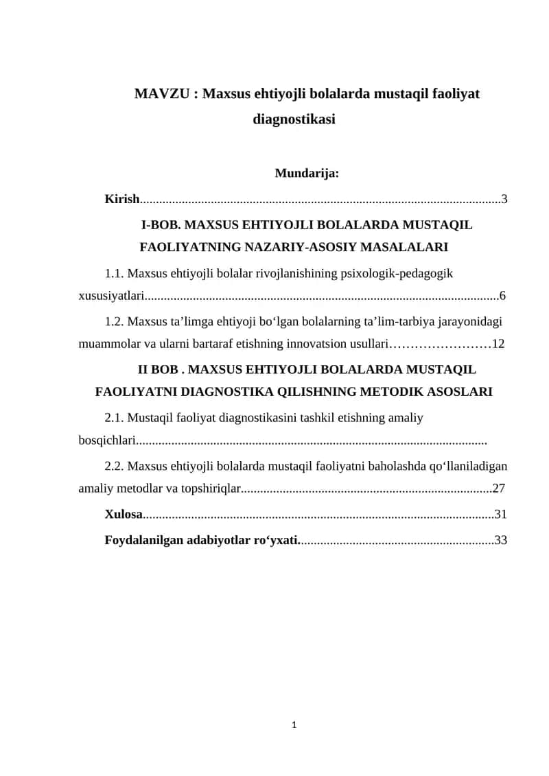 Maxsus ehtiyojli bolalarda mustaqil faoliyat diagnostikasi 1