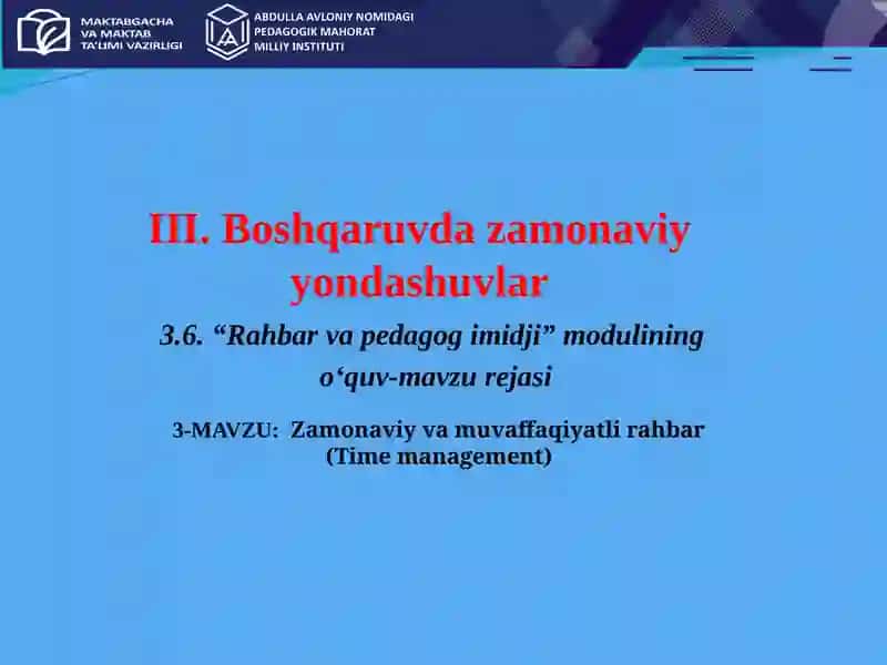 Zamonaviy va muvaffaqiyatli rahbar (Time management) 1
