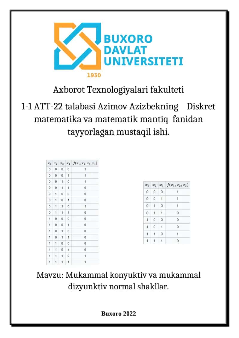 Mukammal konyuktiv va mukammal dizyunktiv normal shakllar 1