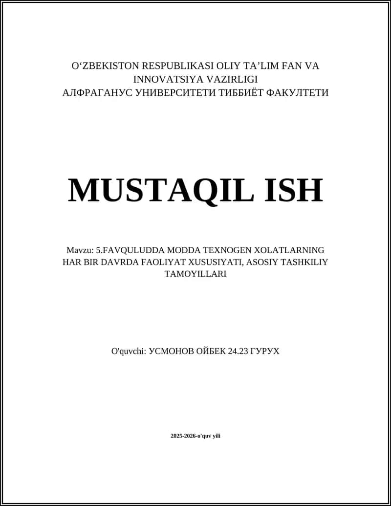 Favqulodda Modda Texnogen Xolatların Har bir Davrda Faoliyat Xususiyatı 1