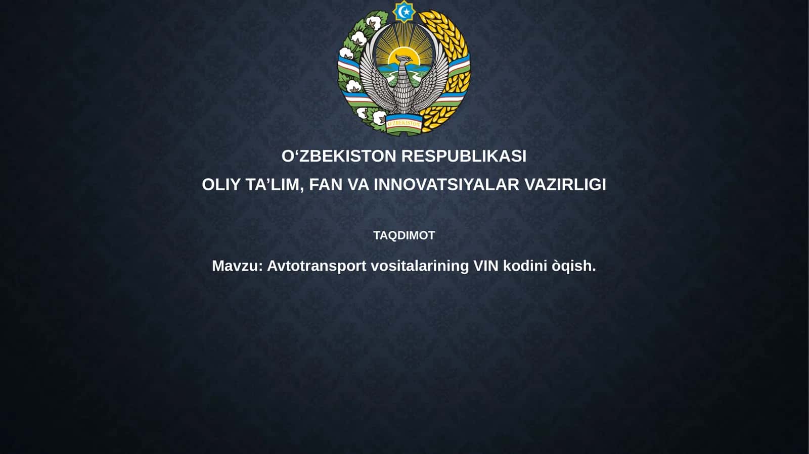 Avtotransport vositalarining VIN kodini òqish 1