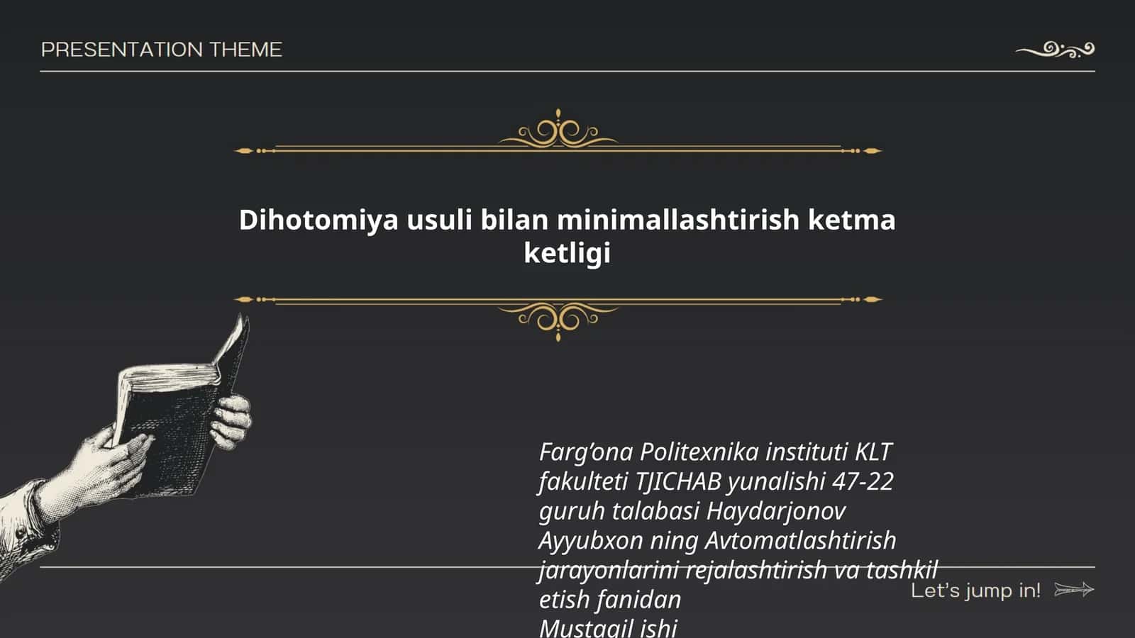 Haydarjonov Ayyubxon Avtomatlashtirish jarayonlarini rejalashtirish va tashkil etish fanidan 1