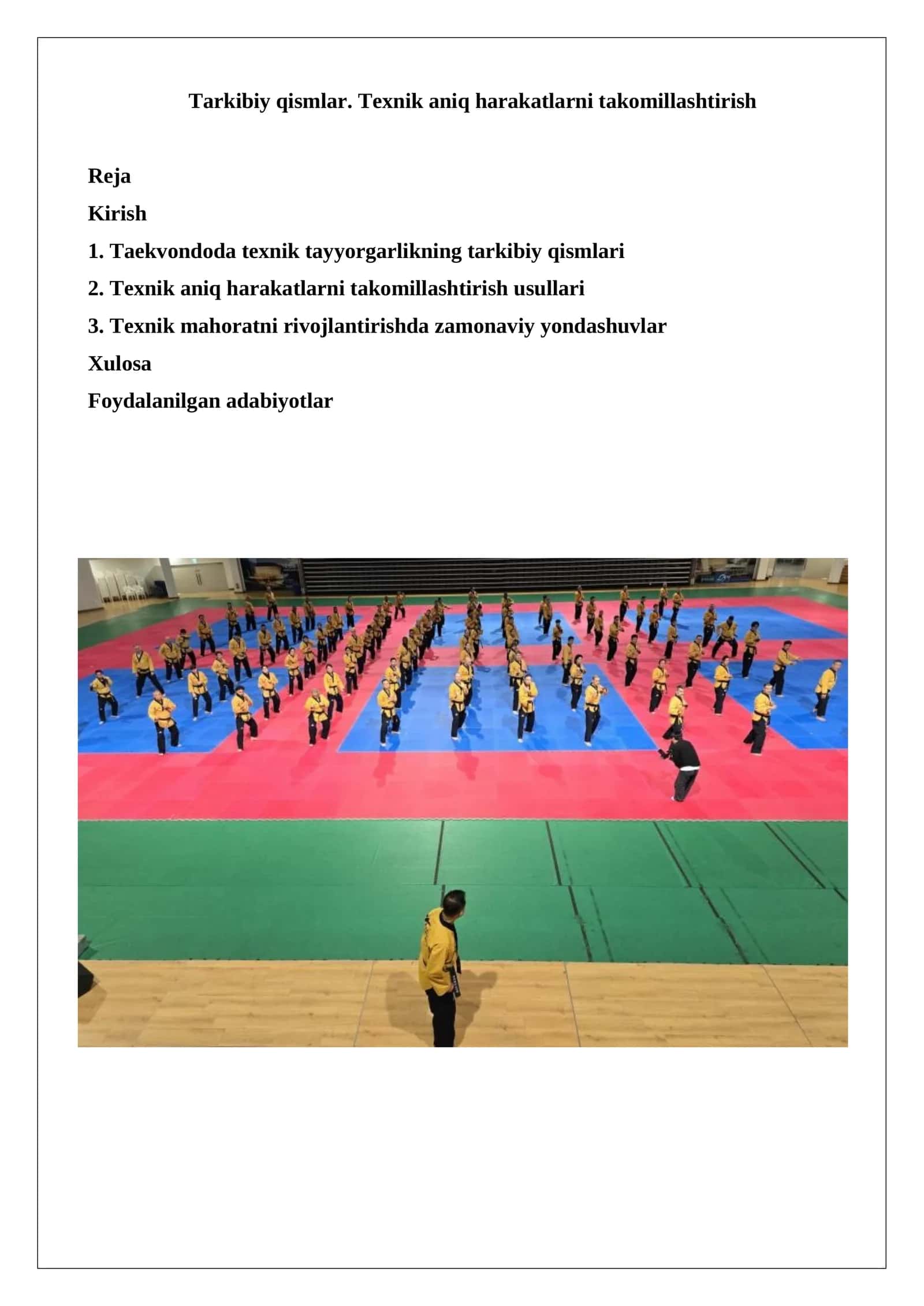 Tarkibiy qismlar. Texnik aniq harakatlarni takomillashtirish 1