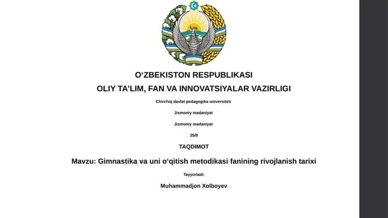 Gimnastika va uni oʻqitish metodikasi fanining rivojlanish tarixi 1