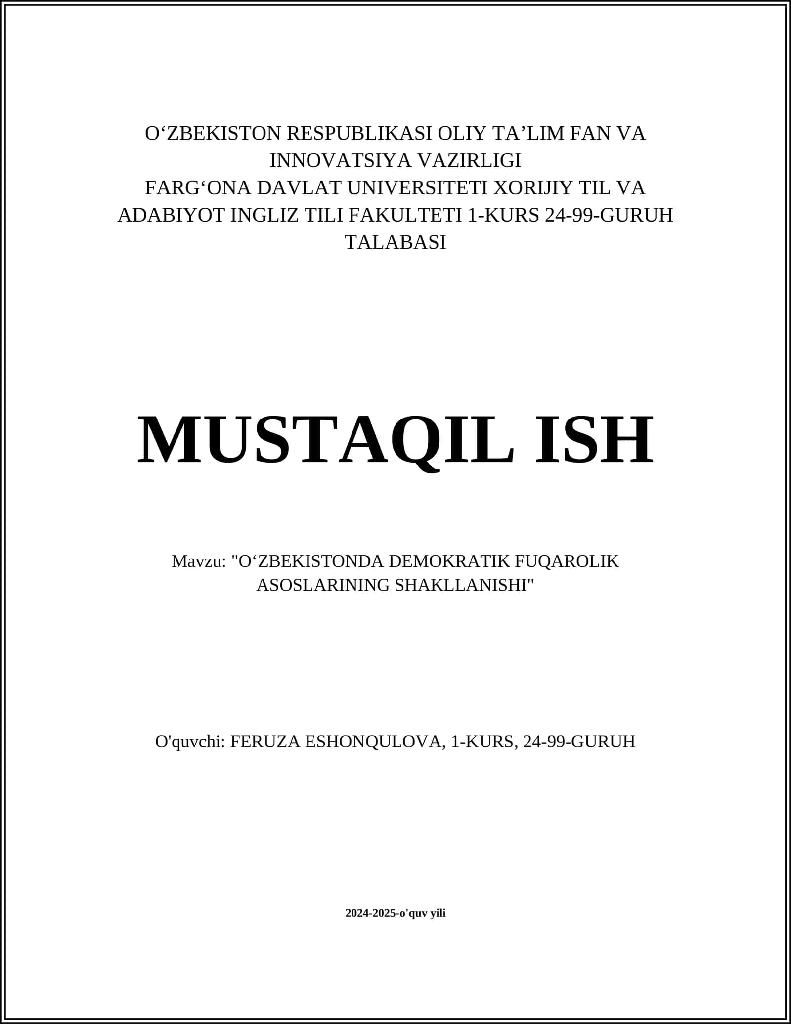 OʻZBEKISTONDA DEMOKRATIK FUQAROLIK ASOSLARINING SHAKLLANISHI 1