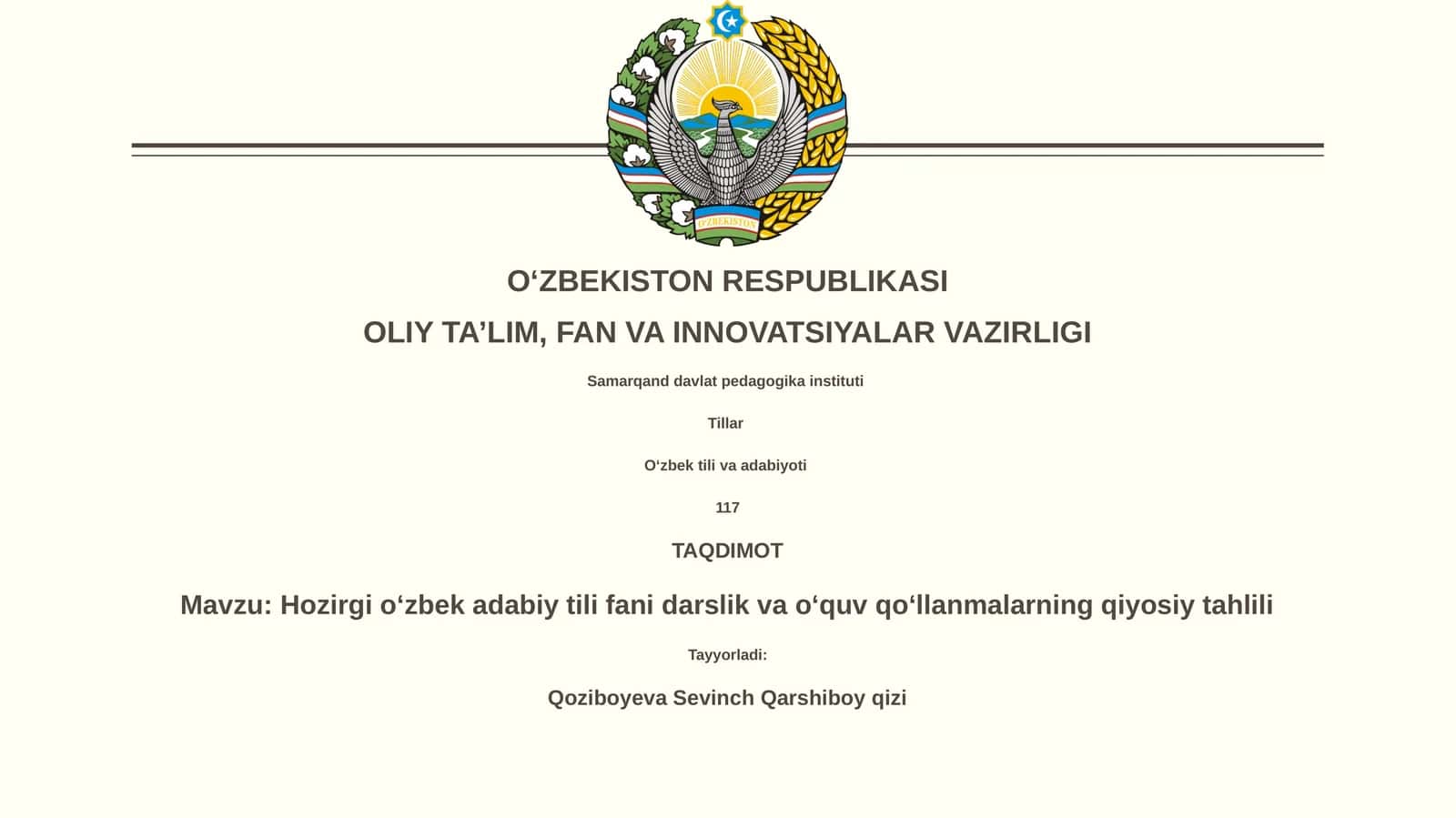 Hozirgi oʻzbek adabiy tili fani darslik va oʻquv qoʻllanmalarning qiyosiy tahlili 1