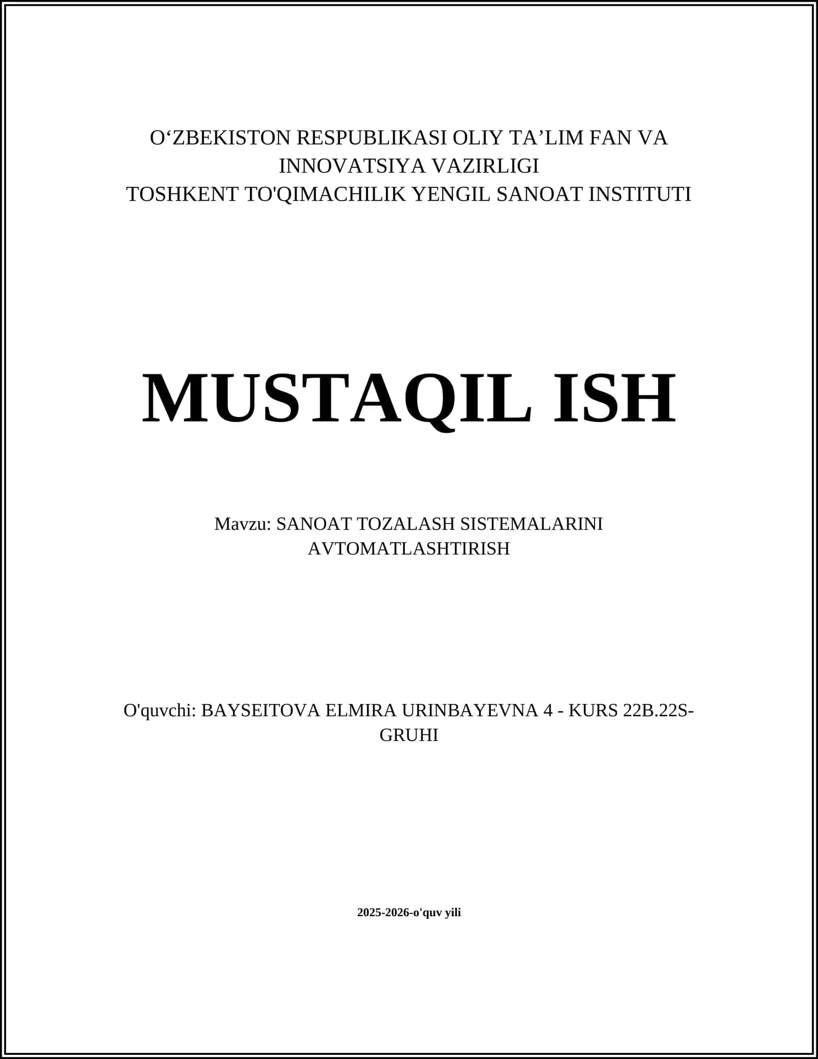 SANOAT TOZALASH SISTEMALARINI AVTOMATLASHTIRISH 1