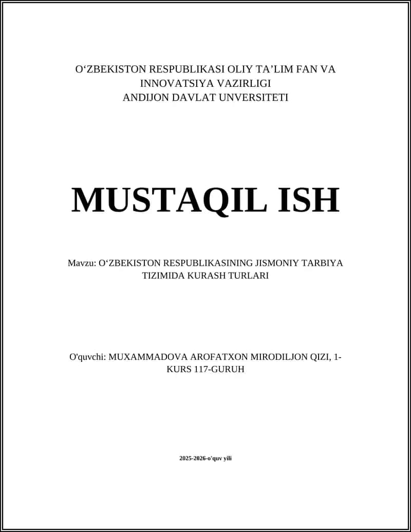 Oʻzbek milliy kurashi (Kurash) jismoniy tarbiya dasturida 1