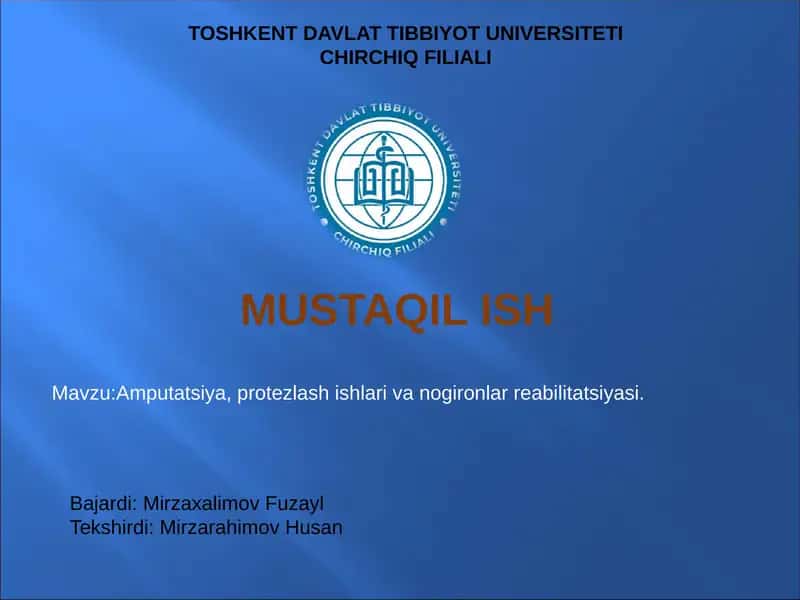 Amputatsiya, protezlashishlar va noqironlar reabilitatsiyasi 1