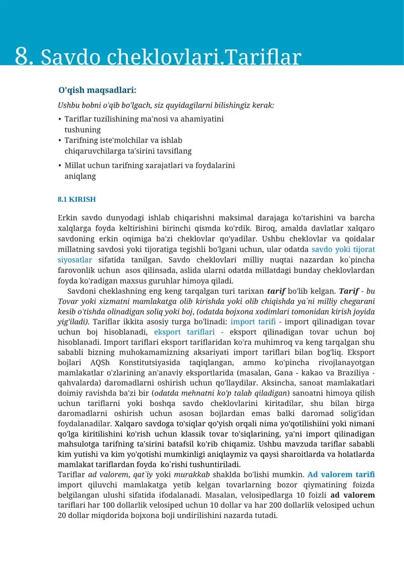 Savdo cheklovlari.Tariflar 1