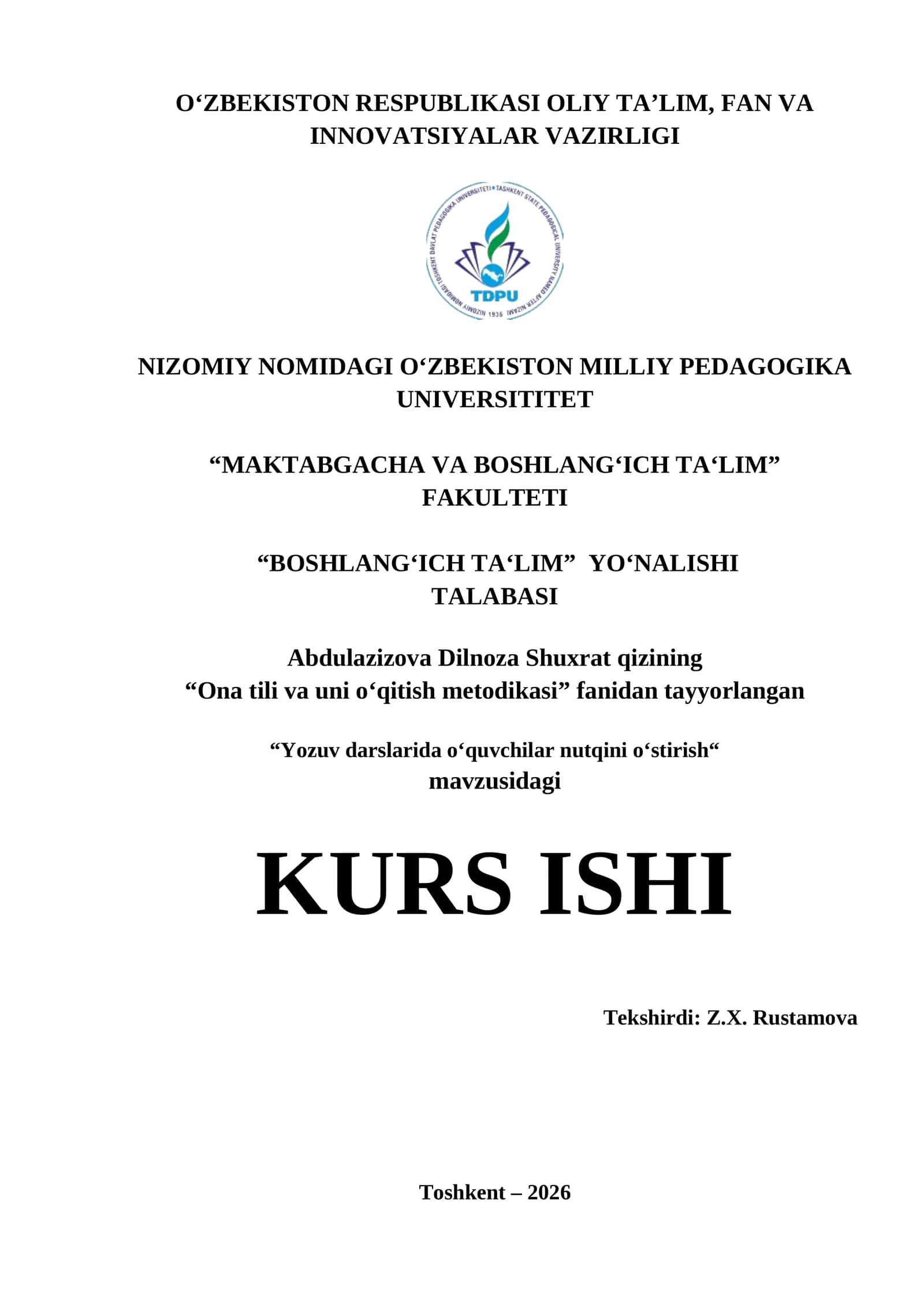 Yozuv darslarida o‘quvchilar nutqini o‘stirish 1
