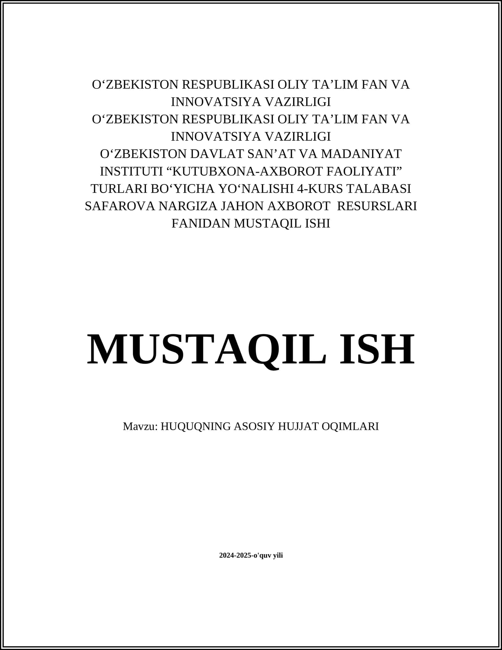 HUQUQNING ASOSIY HUJJAT OQIMLARI 1