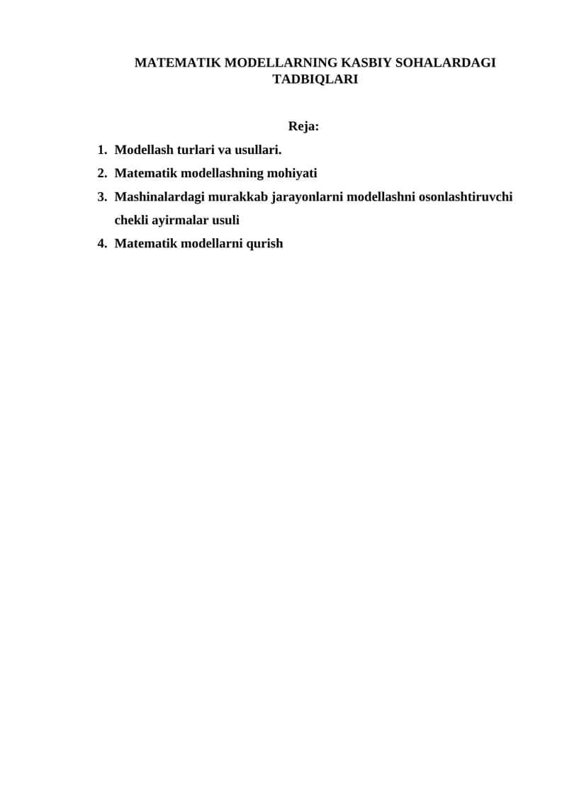 MATEMATIK MODELLARNING KASBIY SOHALARDAGI TADBIQLARI 1