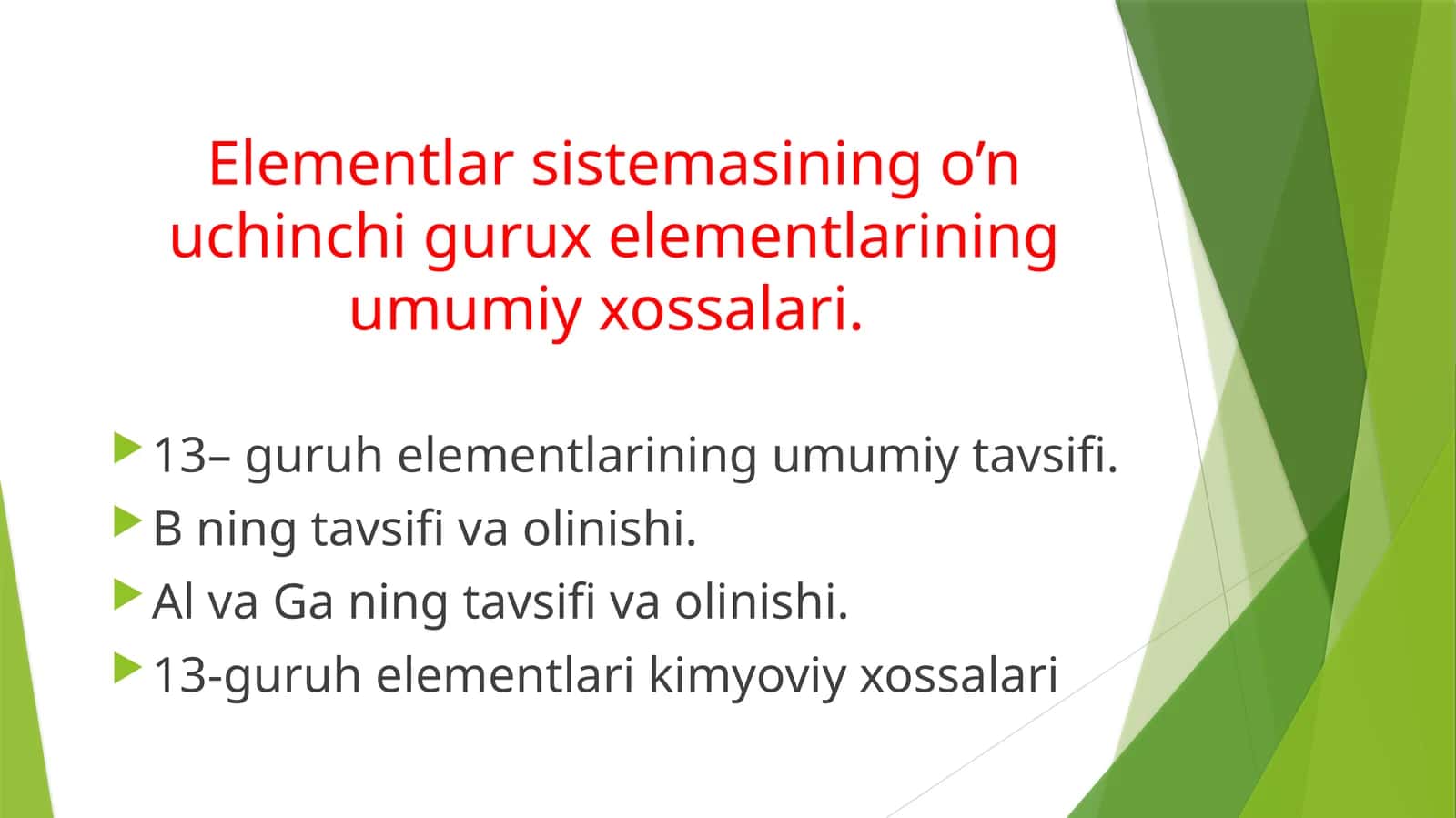 Elementlar sistemasining o’nuchinchi gurux elementlarining umumiy xossalari 1