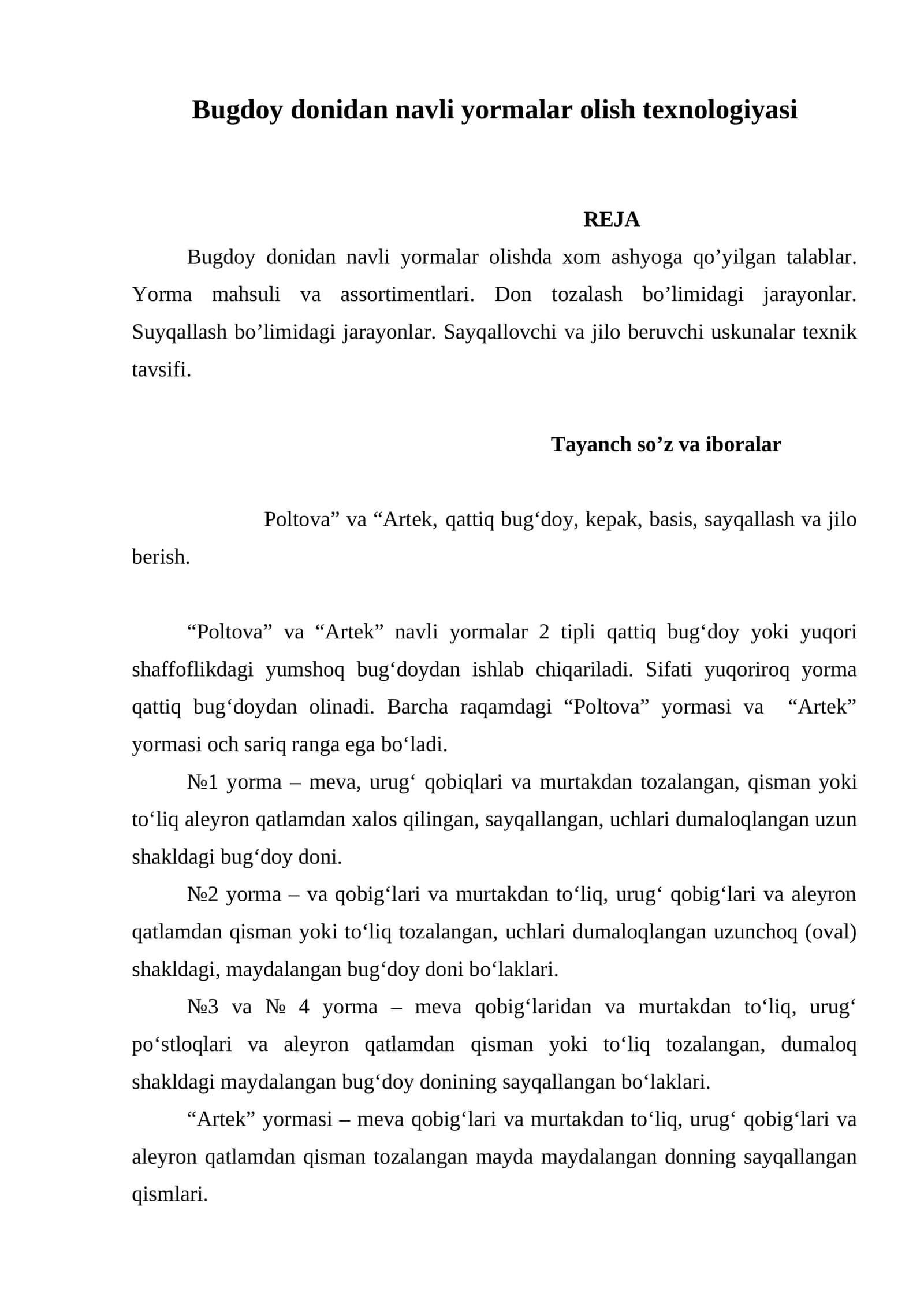 Bugdoy donidan navli yormalar olish texnologiyasi 1