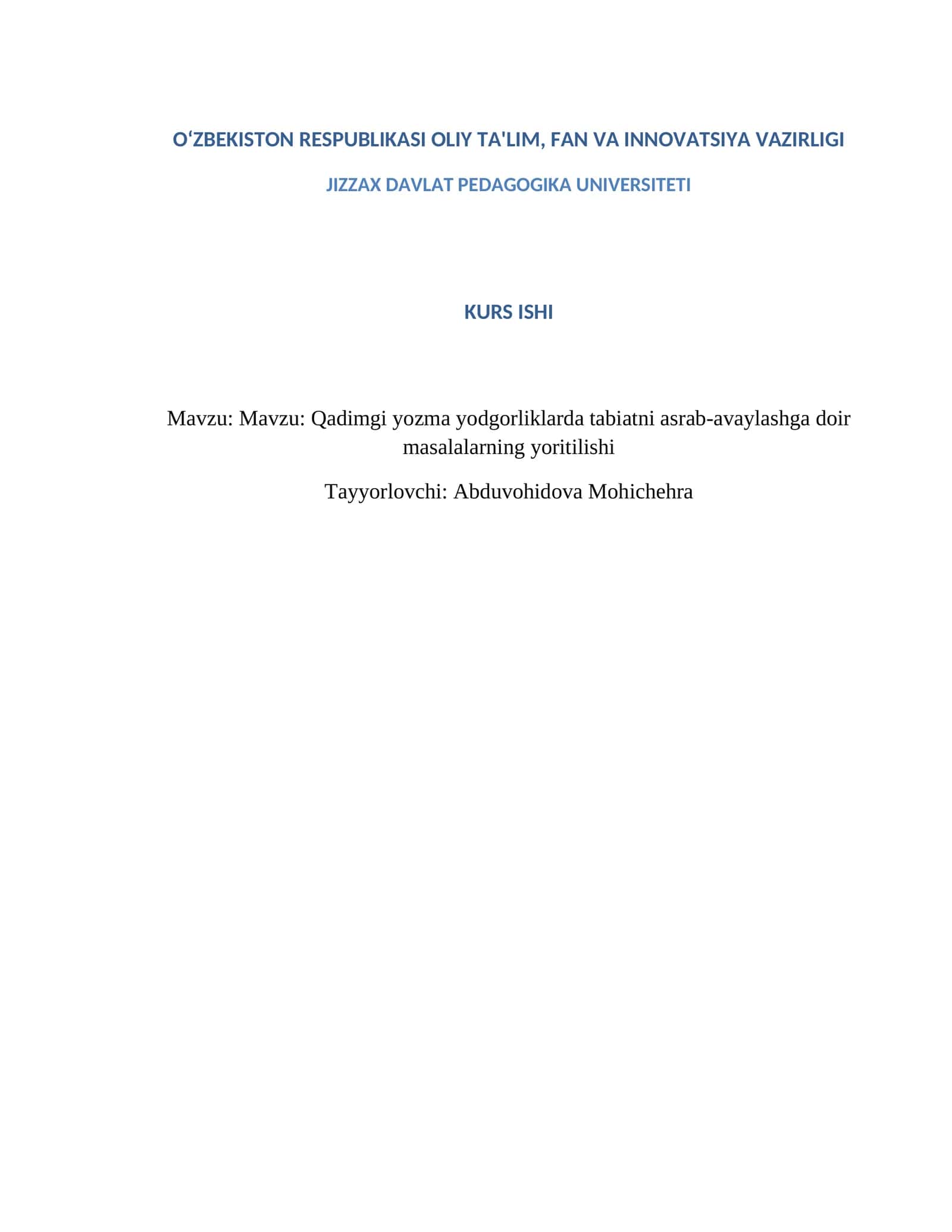 Qadimgi yozma yodgorliklarda tabiatni asrab-avaylashga doir masalalarning yoritilishi 1
