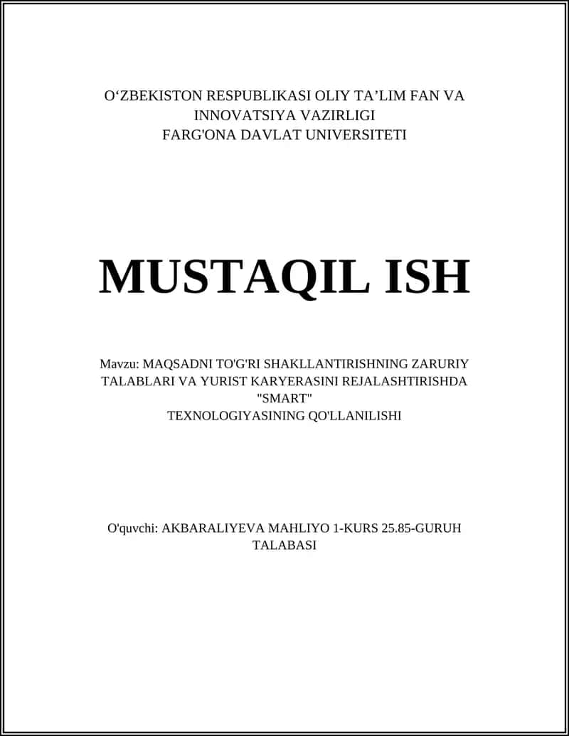 Yurist Karyerasini Rejalashtirishda "SMART" Texnologiyasining Qo'llanilishi 1