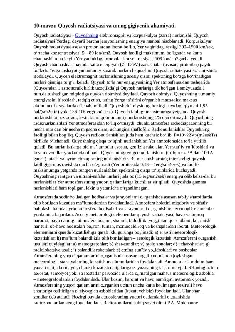 10-mavzu Quyosh radiatsiyasi va uning gigiyenik ahamiyati 1