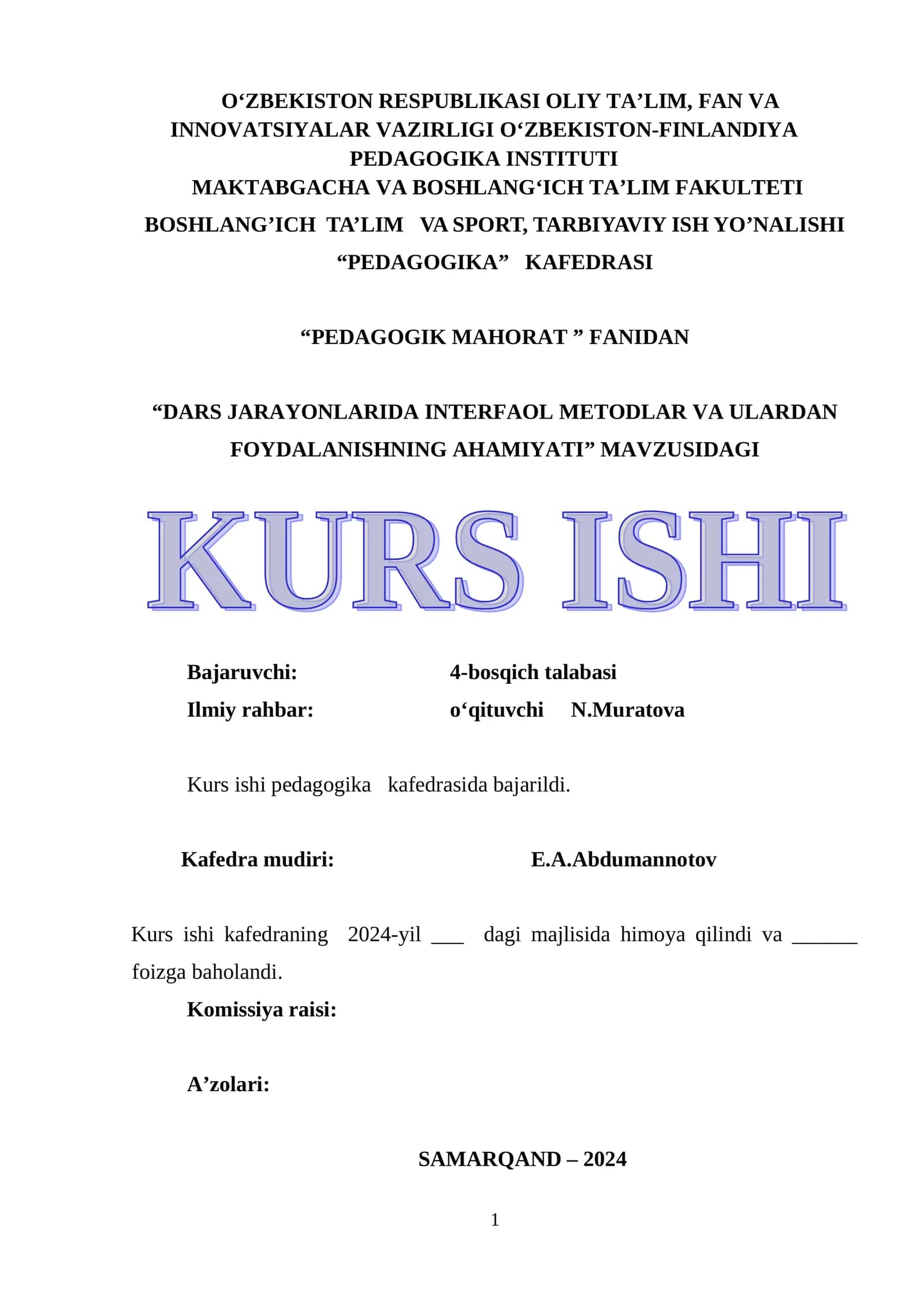 DARS JARAYONLARIDA INTERFAOL METODLAR VA ULARDAN FOYDALANISHNING AHAMIYATI 1