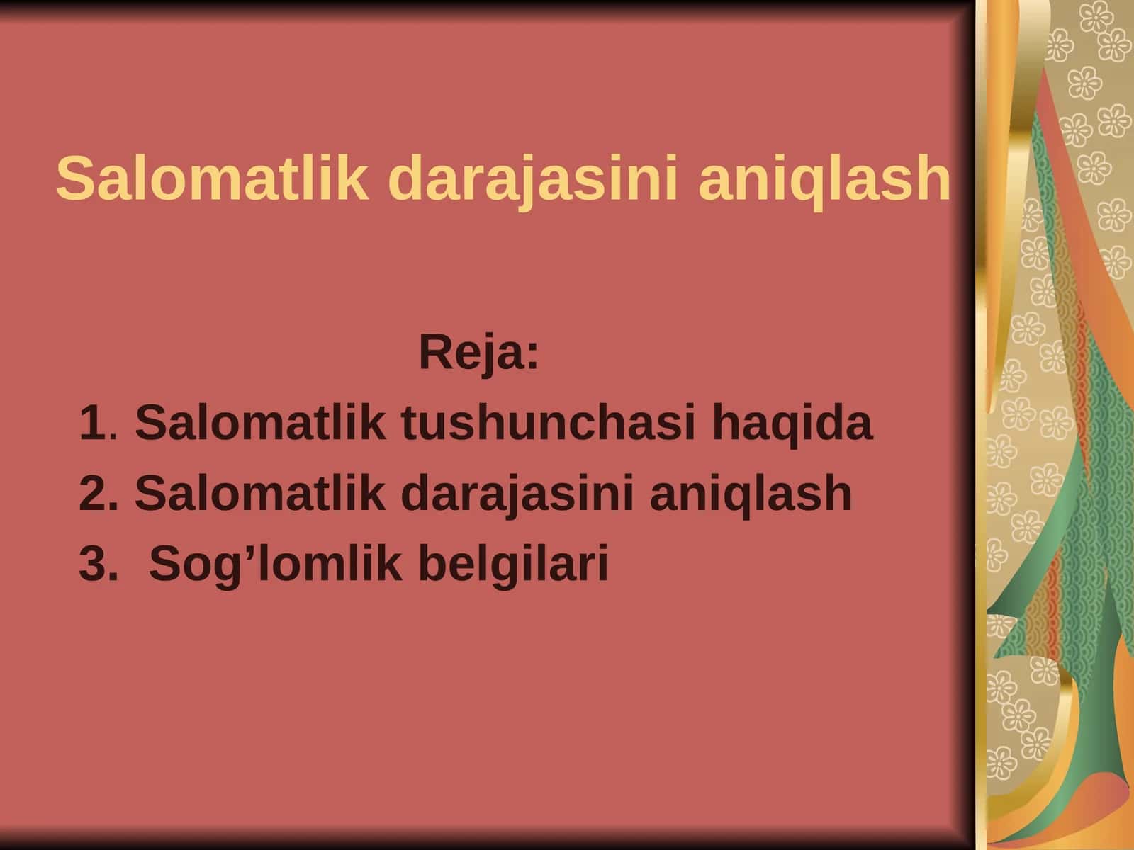 Salomatlik darajasini aniqlash 1