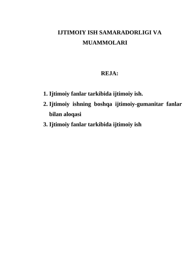 Ijtimoiy Ish Samaradorligi va Muammlari 1