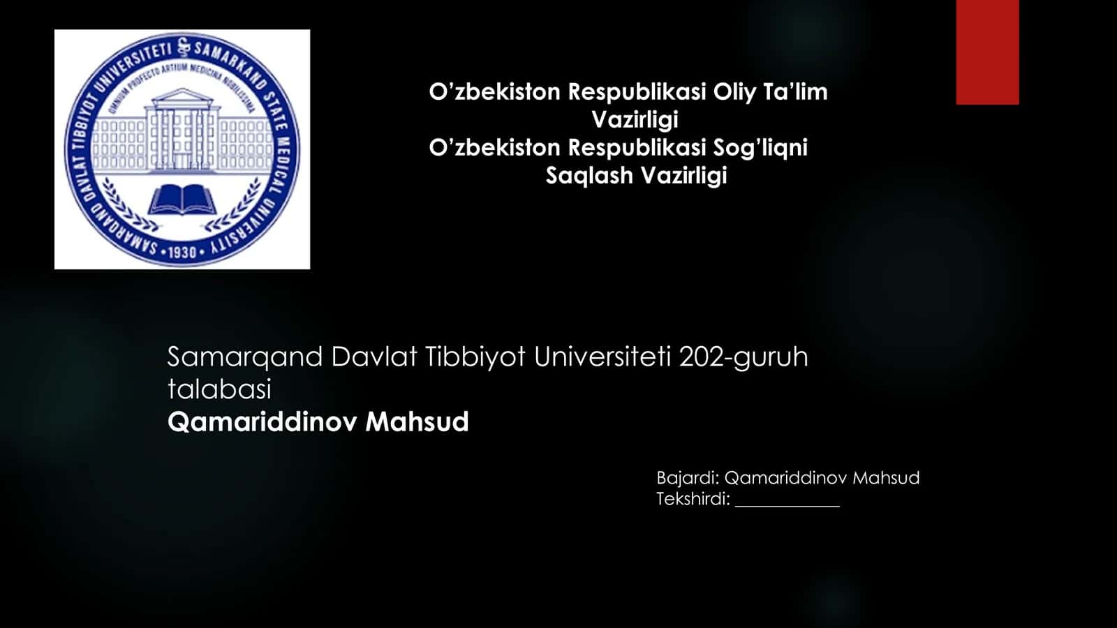 Samarqand Davlat Tibbiyot Universiteti 202-guruhtalabasi 1