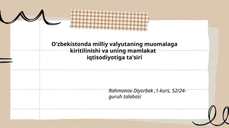 O'zbekistonda milliy valyutaning muomalaga kiritilinishi va uning mamlakat iqtisodiyotiga ta'siri 1