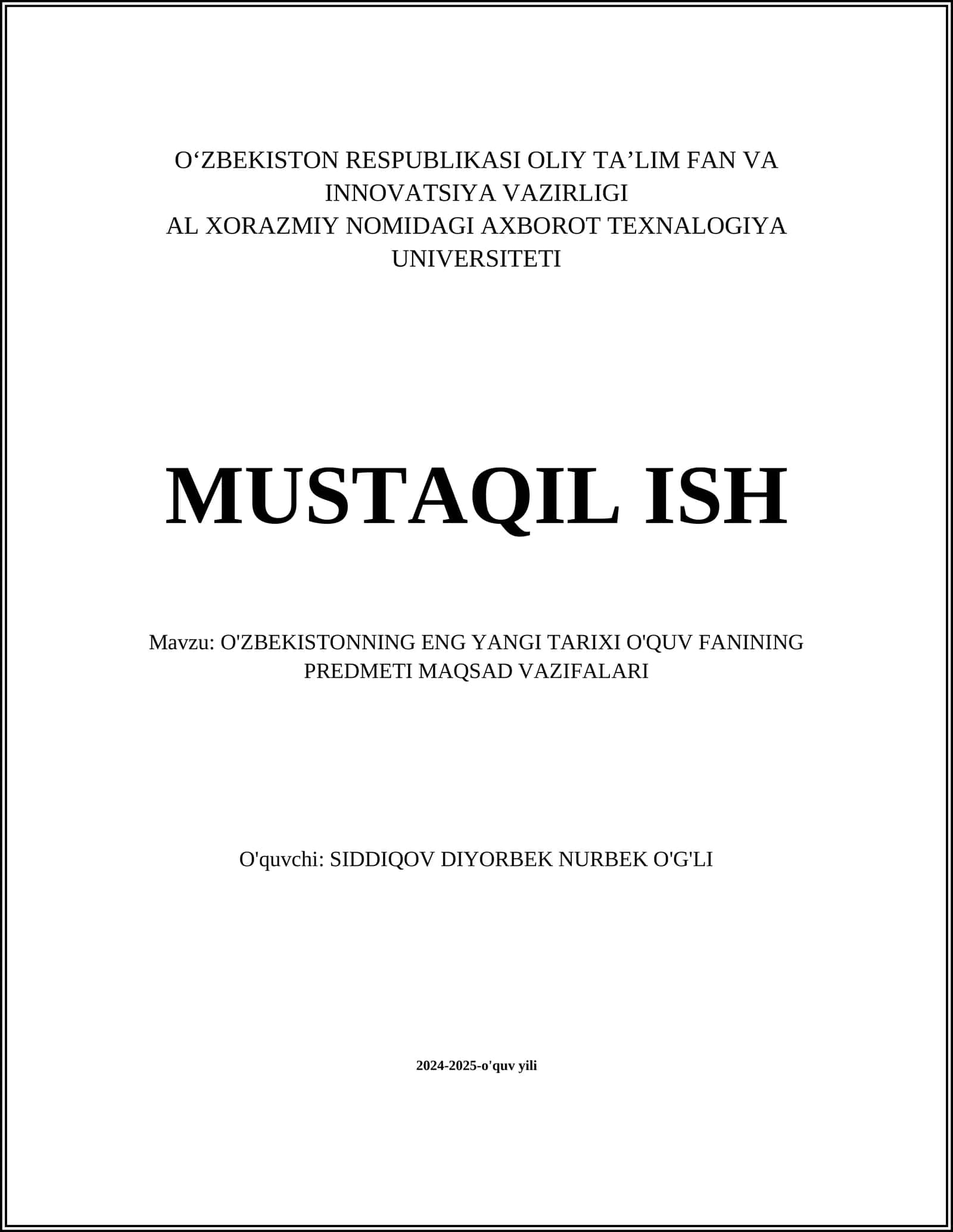 O'ZBEKISTONNING ENG YANGI TARIXI O'QUV FANINING PREDMETI MAQSAD VAZIFALARI 1