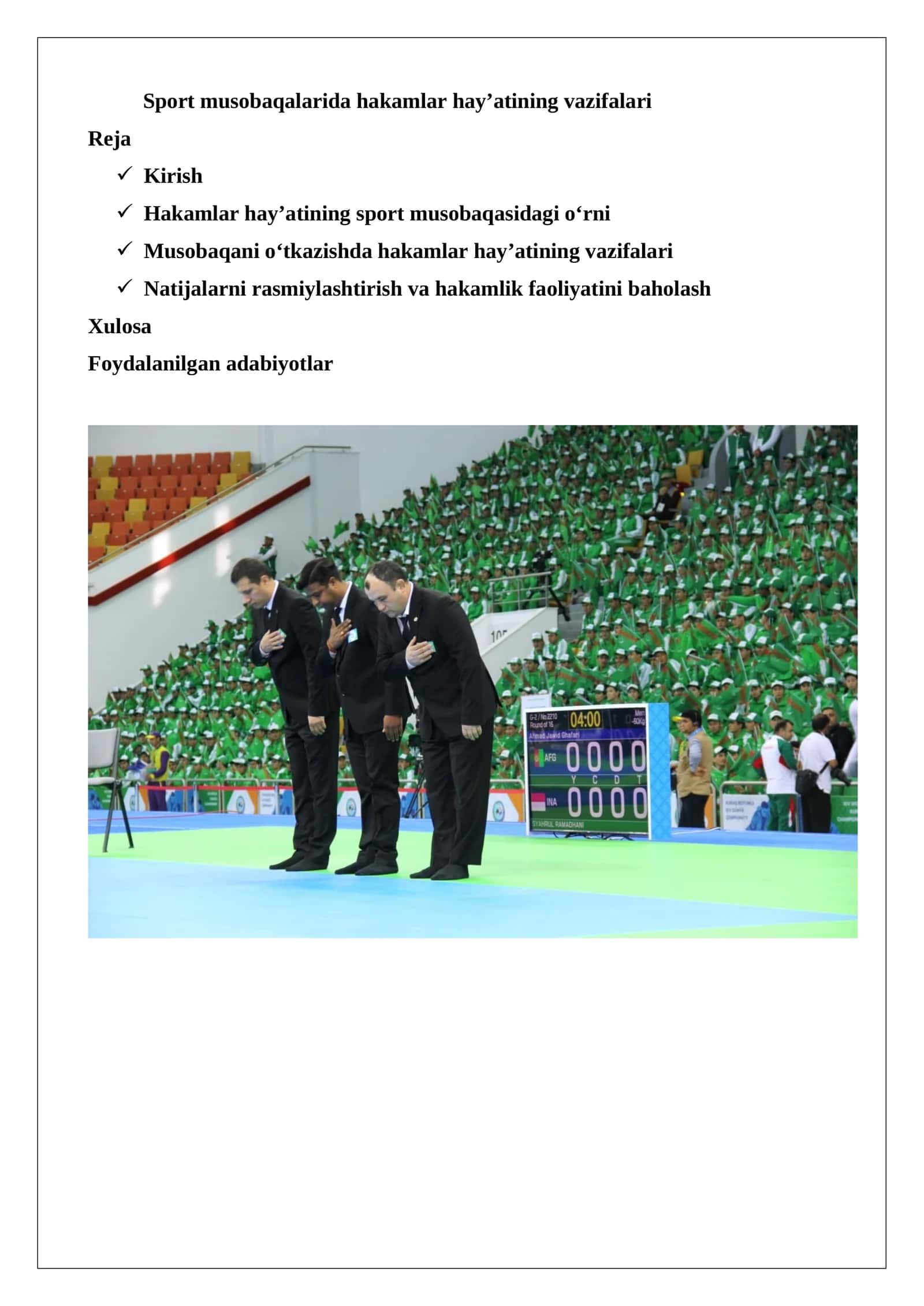 Sport musobaqalarida hakamlar hay’atining vazifalari 1
