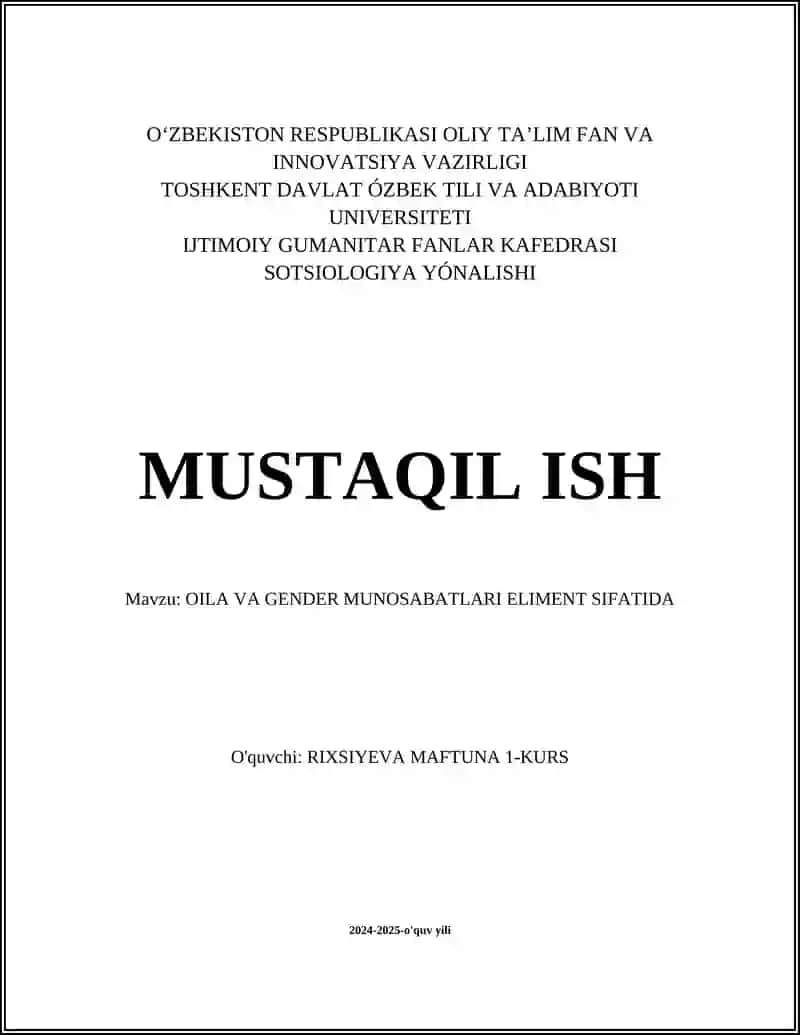 Oila va Gender Munosabatlari Tarixi