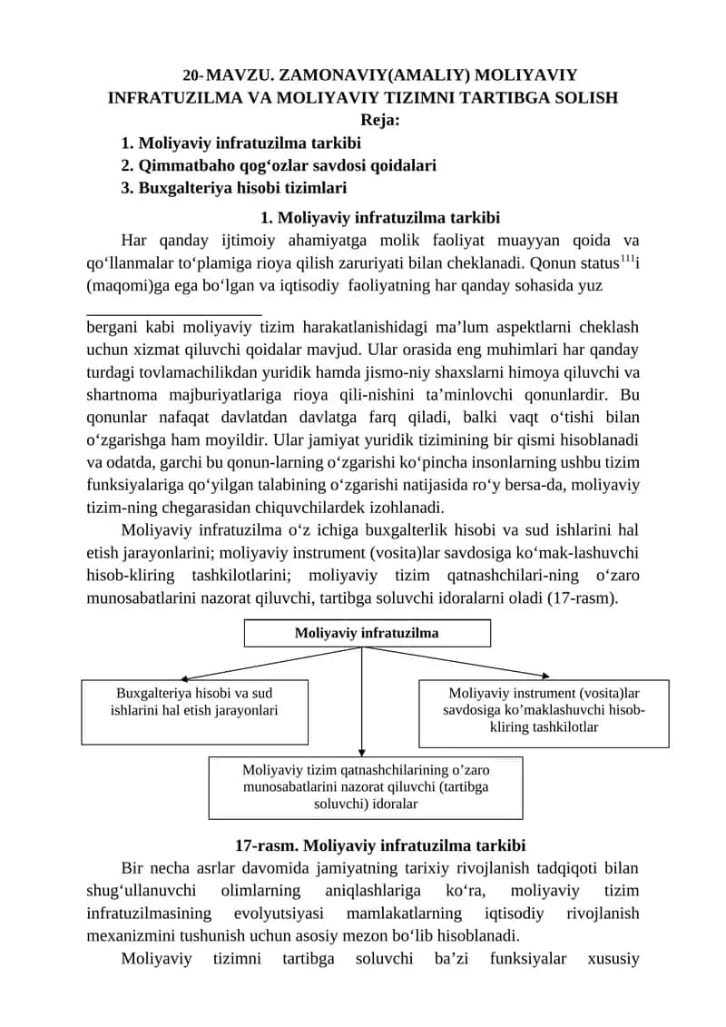 Moliyaviy infratuzilma va moliyaviy tizimni tartibga solish 1