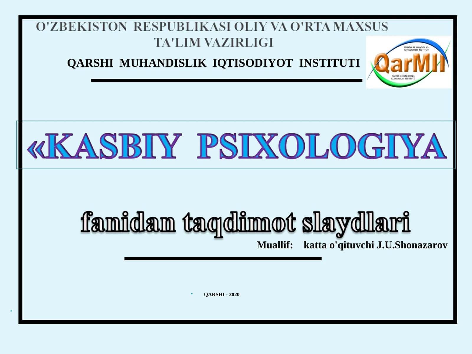 Qobiliyatlar va shaxsning kasbiy shakllanishi 1