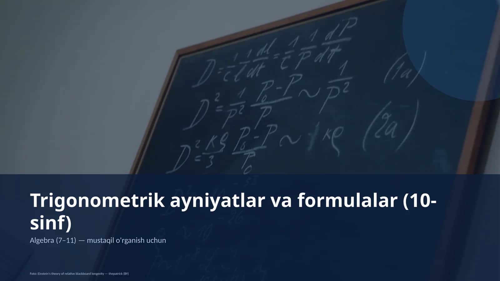 Trigonometrik ayniyatlar va formulalar (10-sinf) 1