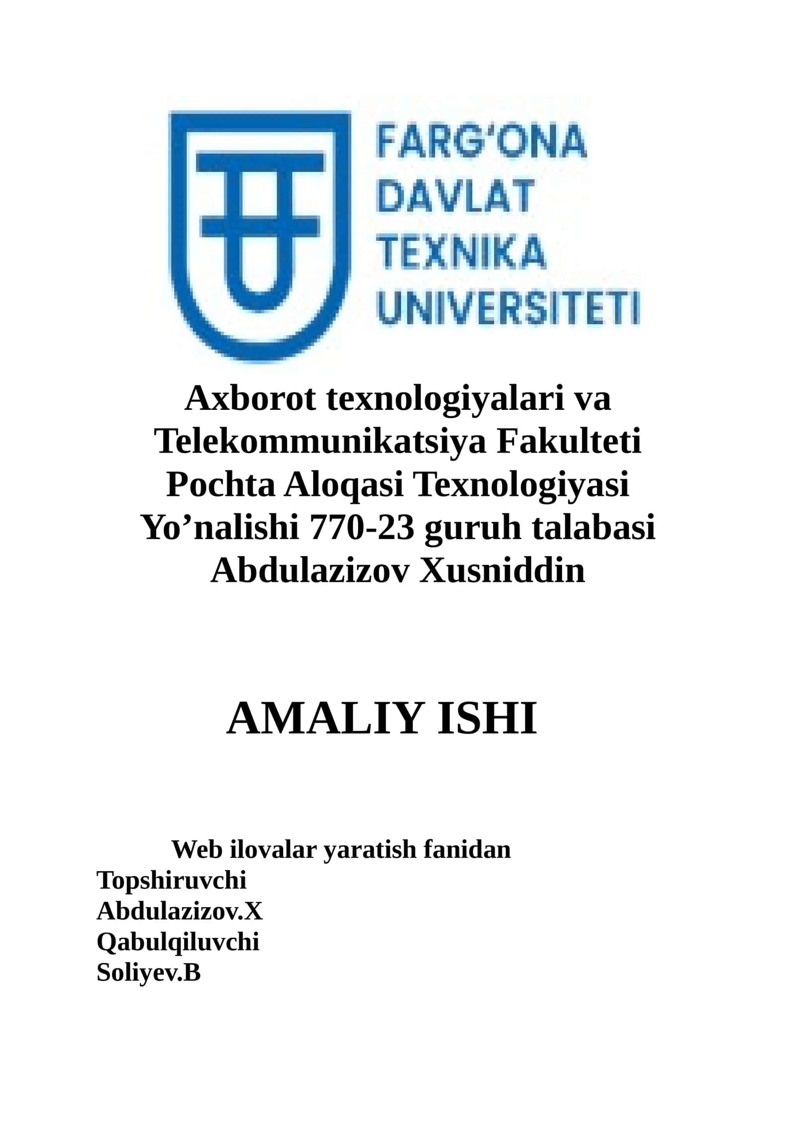 Web ilovalar yaratish fanidan 1