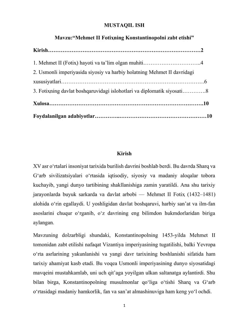 Konstantinopolning zabt etilishi 1