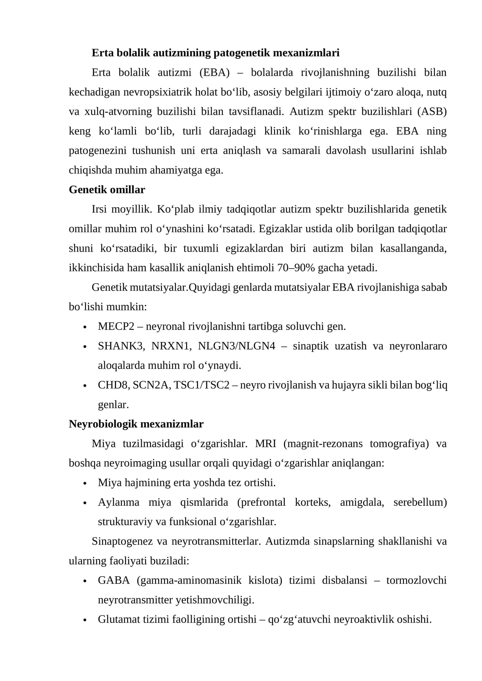 Erta bolalik autizmining patogenetik mexanizmlari 1